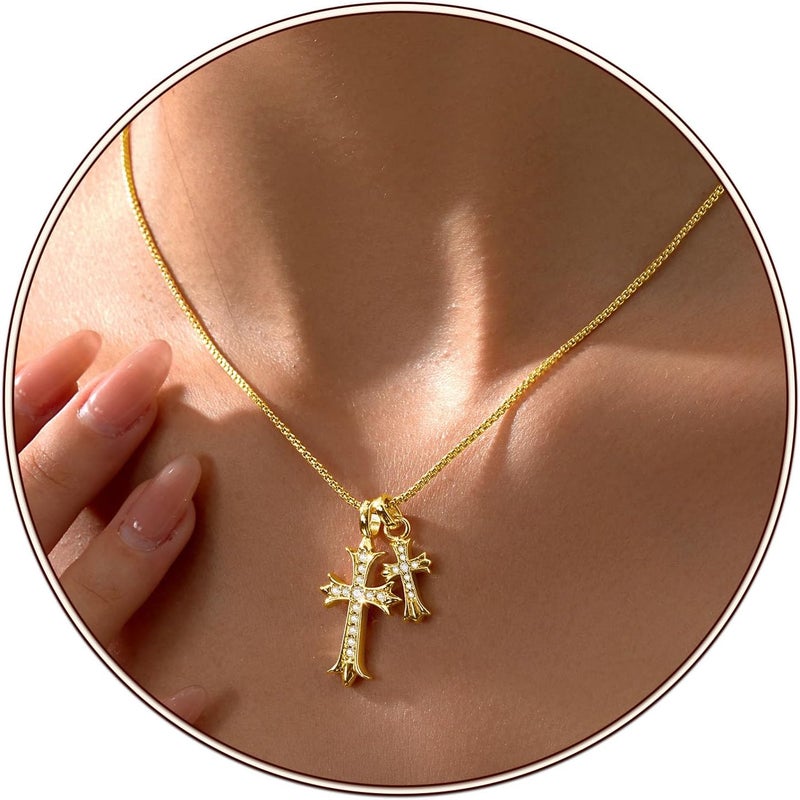 Partm Gold Cross Necklace for Women 14K Plated Dainty Pendant Cross Chain Faith Crucifix Choker Baptism Necklace for Women Trendy Religious Jewelry Hypoallergenic - Image 1